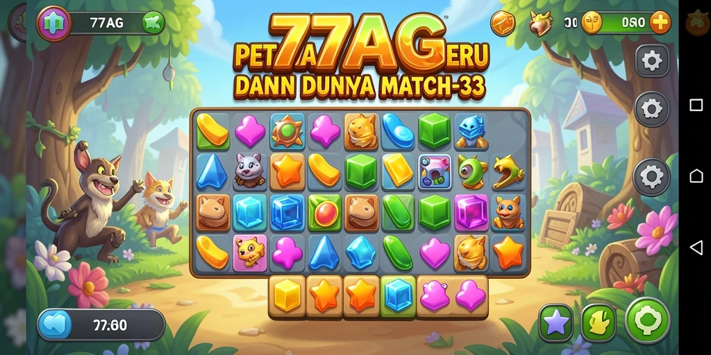 Tampilan gameplay seru di 77AG dengan kombinasi permata Match-3.