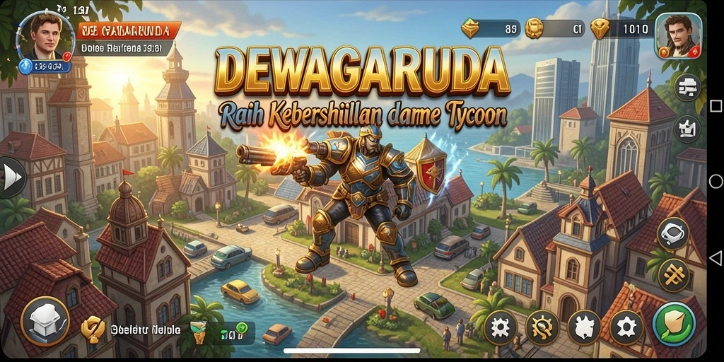 Gameplay DEWAGARUDA yang menantang dalam membangun dan mengelola bisnis.