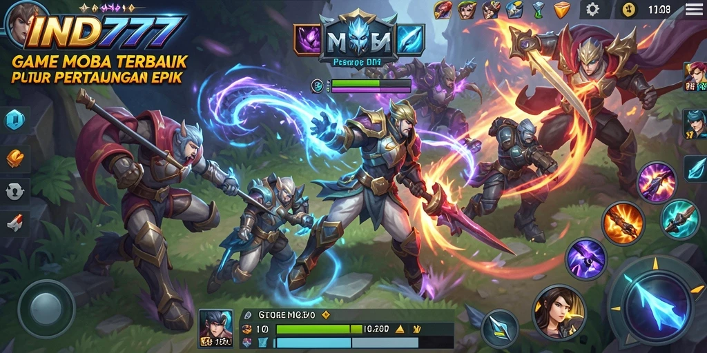 Tampilan dinamis gameplay <strong>IND777</strong> saat pertarungan tim berlangsung.