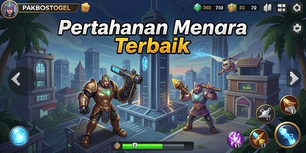 Tampilan gameplay PAKBOSTOGEL yang mendebarkan dalam pertempuran Tower Defense.