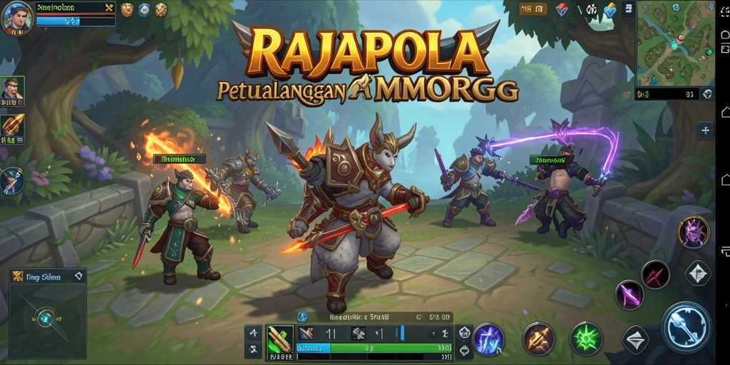 Screenshot utama RAJAPOLA menampilkan pertarungan seru di dunia MMORPG.