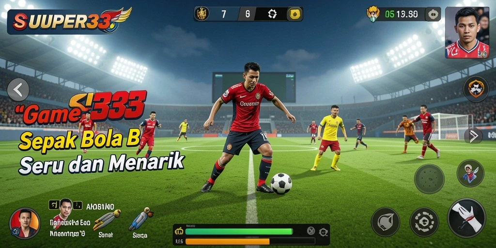 Tampilan gameplay SUPER33 yang seru dengan aksi sepak bola yang mendebarkan.